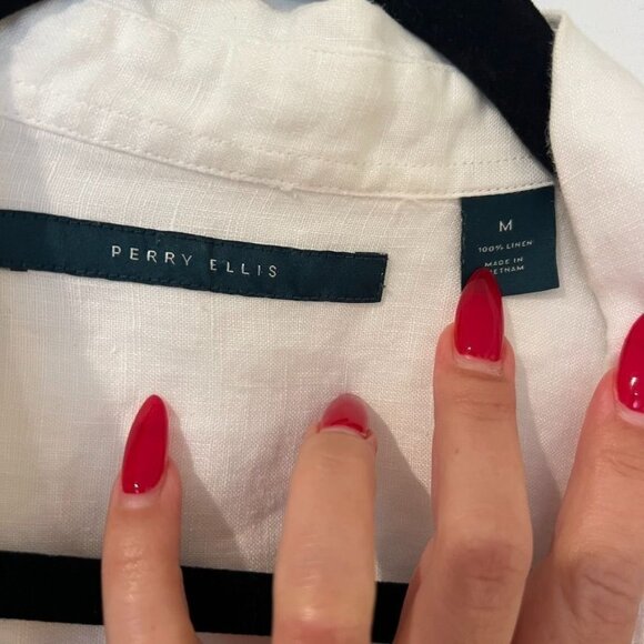 Perry Ellis Men's Solid Linen White Popover Shirt Size Medium - Picture 4 of 4